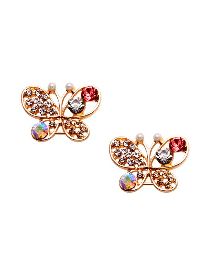 Shein Gold Rhinestone Encrusted Cutout Butterfly Ear Studs