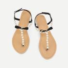 Shein Faux Pearl Flat Sandals With Bow