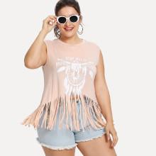 Shein Plus Fringe Hem Printed Top
