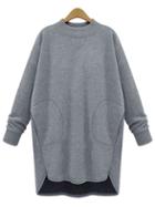Shein Grey Crew Neck Pocket Dip Hem Oversized Sweatshirt