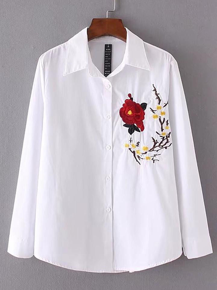 Shein Rose Embroidery Tunic Blouse