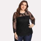 Shein Plus Floral Lace Overlay Keyhole Front Top