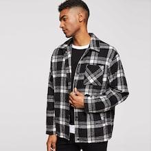 Shein Men Button Up Pocket Front Plaid Jacket