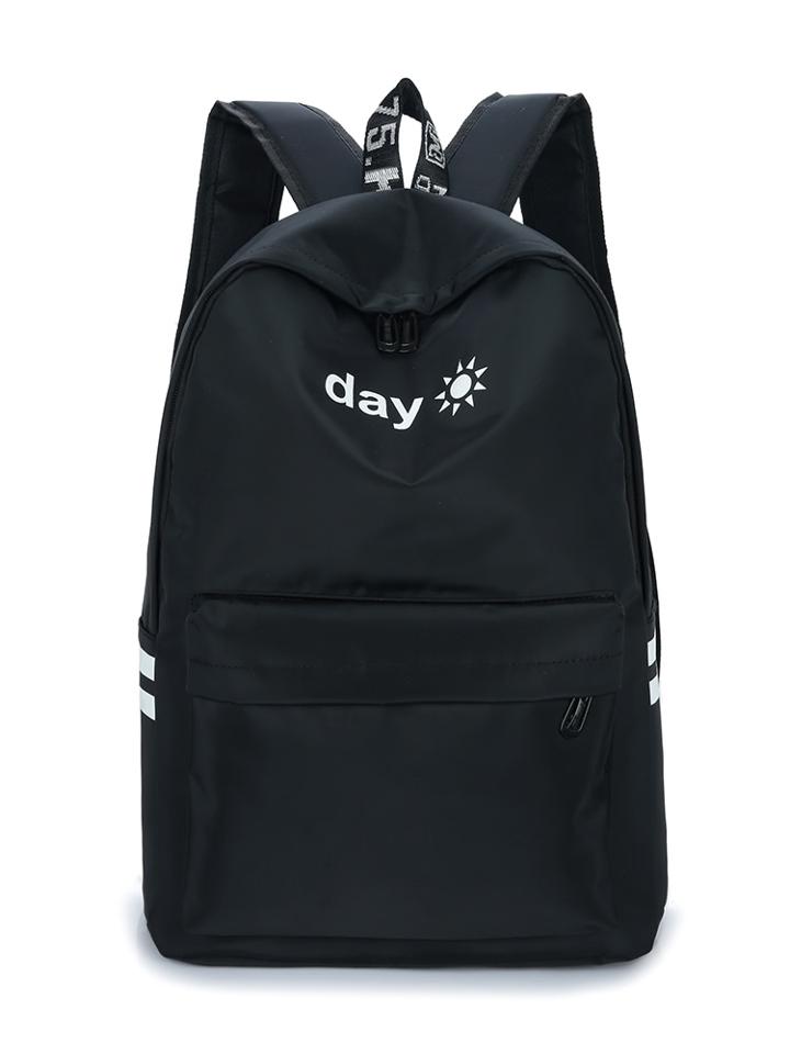 Shein Letter Print Side Striped Pocket Front Backpack