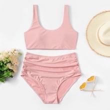 Shein Plus Ruched Plain Bikini Set