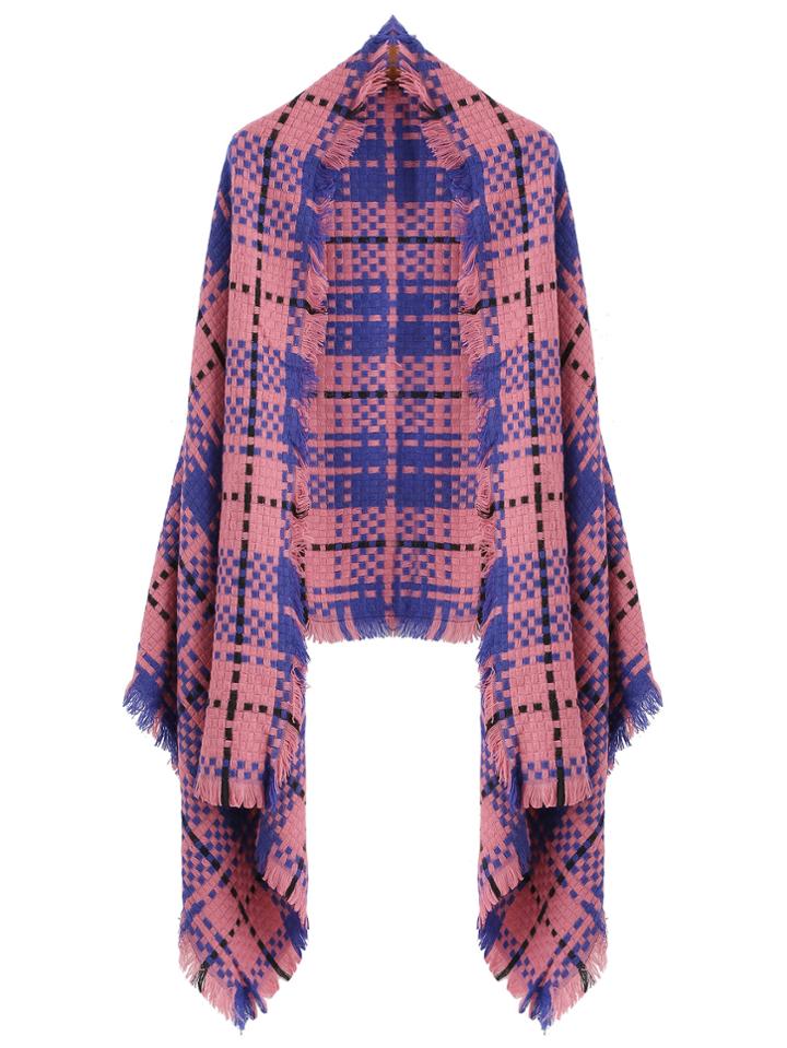 Shein Pink Two Tone Eyelash Fringe Plaid Scarf