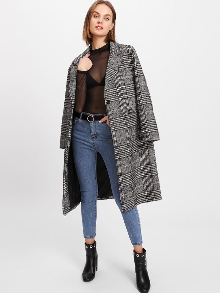 Shein Glen Plaid Slit Back Coat