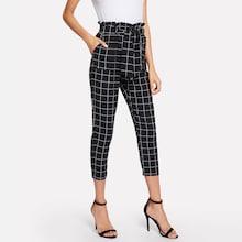 Shein Ruffle Waist Self Tie Plaid Pants