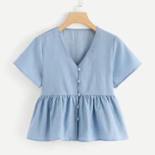Shein V Neck Ruffle Denim Top