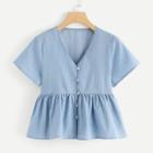 Shein V Neck Ruffle Denim Top