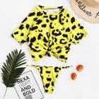 Shein Leopard Knot Front Two Piece Swimwear