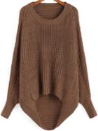 Shein Brown Round Neck Dip Hem Knit Sweater