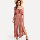 Shein Striped Tube Top With Split Pants