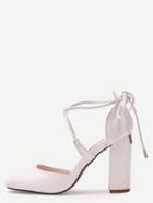 Shein White Faux Leather Crisscross Strap Chunky Pumps