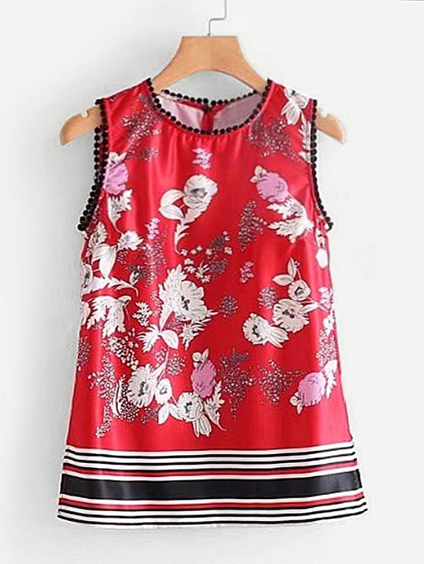 Shein Contrast Crochet Trim Florals Top