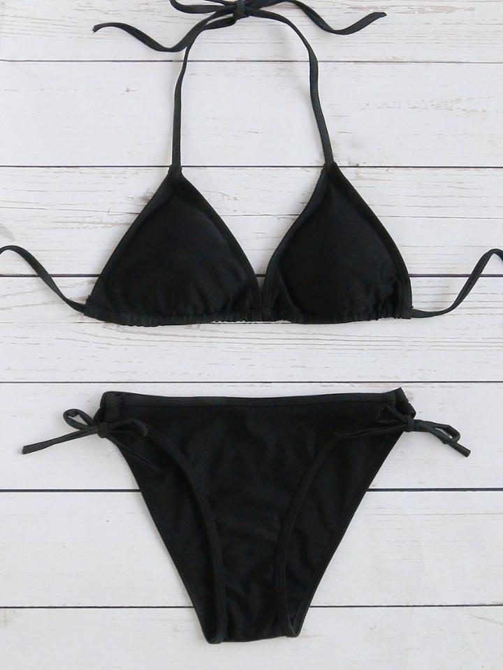 Shein Black Side Tie Triangle Bikini Set
