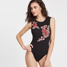 Shein Embroidered Flower Patch Tank Bodysuit