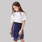 Shein Girls Knot Side Top With Lace Skirt