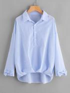 Shein Bow Cuff Box Pleated Dip Hem Blouse