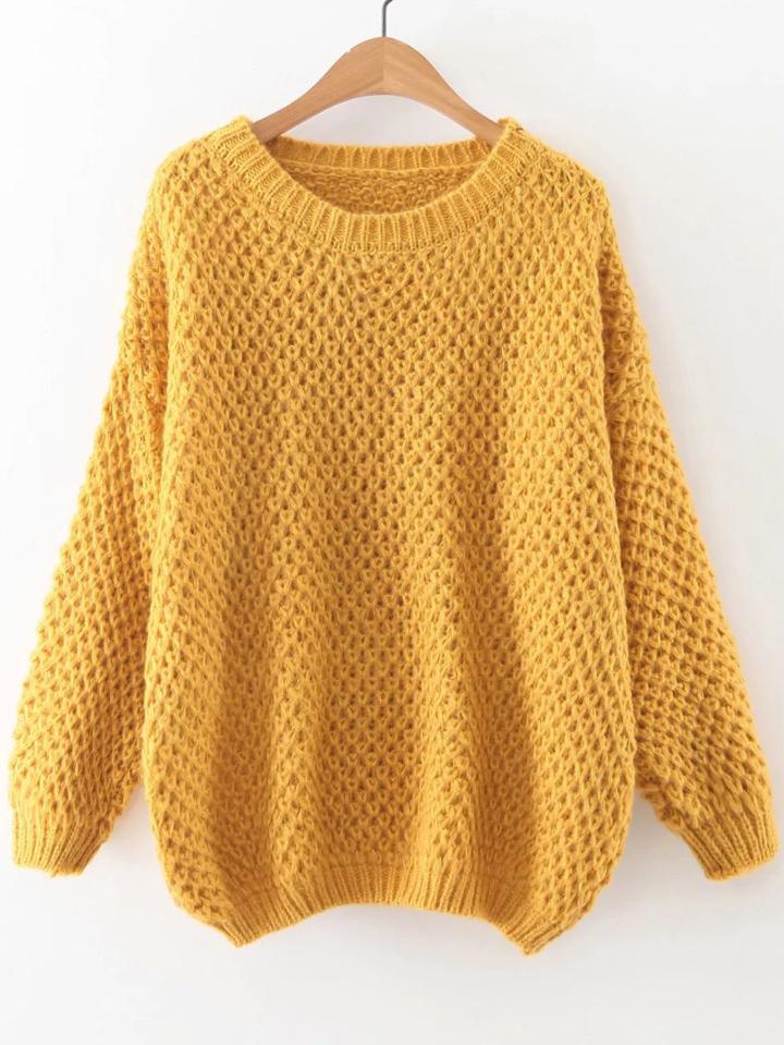 Shein Yellow Round Neck Drop Shoulder Sweater