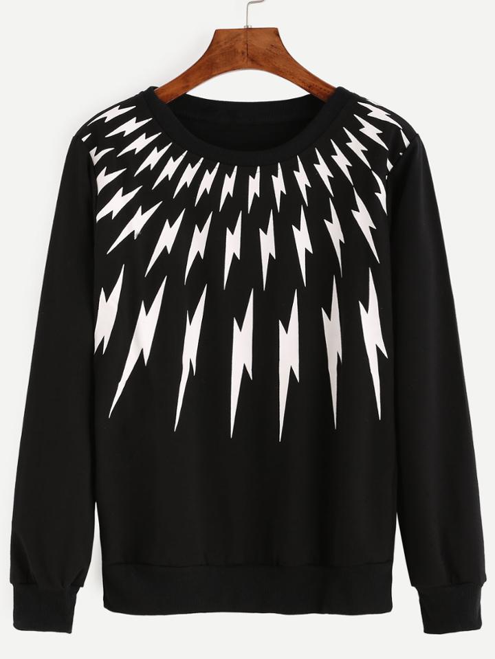 Shein Black Lightning Print Pullover Sweatshirt