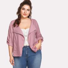 Shein Plus Oblique Zipper Dolphin Hem Jacket