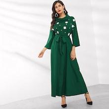 Shein Turtle Neck Applique Detail Tie Waist Hijab Dress