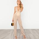 Shein Halter Detail Plunge Sequin Bodice Jumpsuit