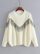 Shein Fringe Insert Drop Shoulder Sweater