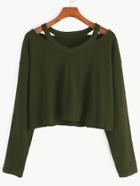 Shein Army Green Cut Out Neck T-shirt