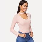 Shein Choker Neck Scallop Edge Fitted Tee