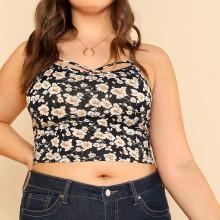 Shein Plus Crisscross Front Floral Cami Top