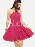 Shein Hot Pink Spaghetti Strap Ruffle Pleated Dress