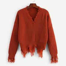 Shein Drop Shoulder Wide Hem Ripped Sweater