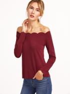 Shein Burgundy Off The Shoulder Scallop Top