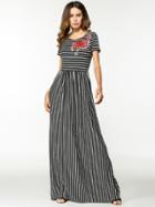 Shein Flower Appliques Stripe Dress