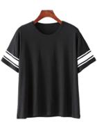 Shein Black Short Sleeve Stripe Casual T-shirt