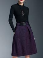 Shein Purple Knit Belted Pockets Combo Dress