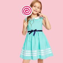 Shein Girls Zip Back Contrast Collar Bow Front Dress
