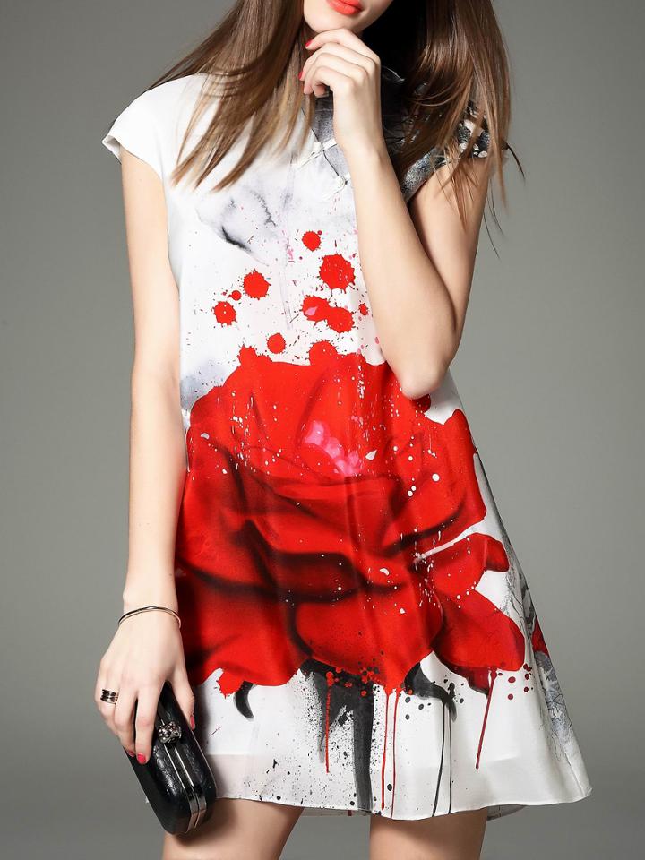 Shein White Collar Cap Sleeve Ink Dress
