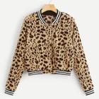 Shein Button Up Leopard Bomber Teddy Jacket