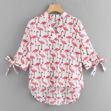 Shein Flamingos Print Dip Hem Top