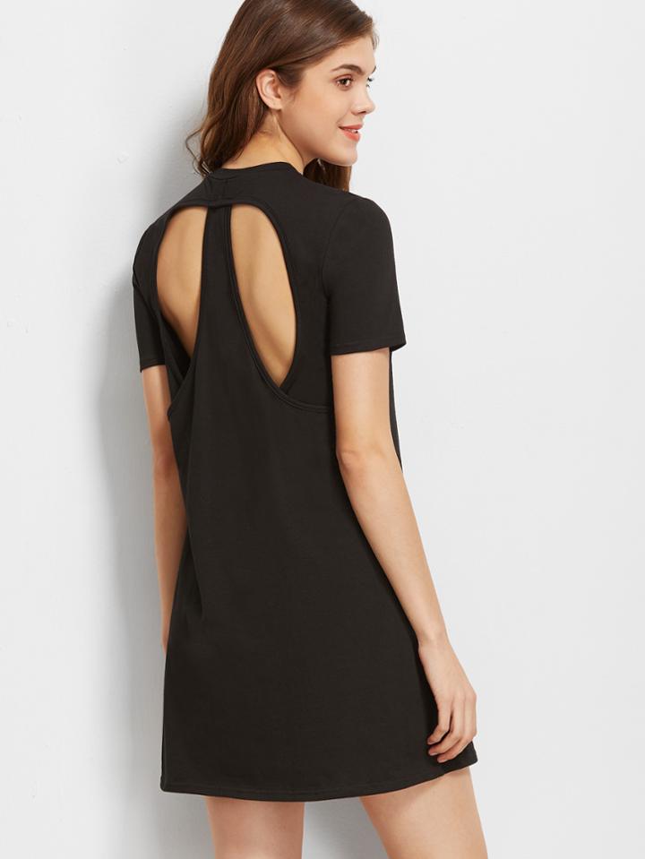 Shein Black Cutout Back Short Sleeve Tee Dress