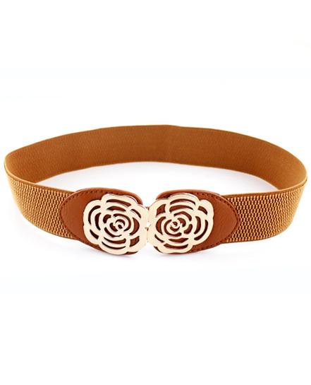 Shein Brown Metal Hollow Flower Elastic Belt