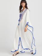 Shein Pom Pom Trim Lace Up Cutout Back Embroidered Poncho Dress