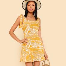 Shein Self Tie Shoulder Tropical Dress
