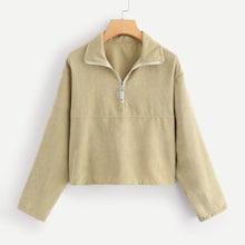 Shein Quarter Zip Solid Corduroy Sweatshirt