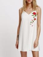 Shein Embroidered Rose Applique Drawstring Cami Dress