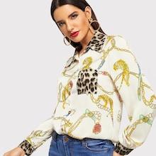 Shein Contrast Leopard Chain Print Blouse