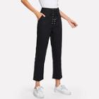 Shein Lace Up Waist Solid Pants